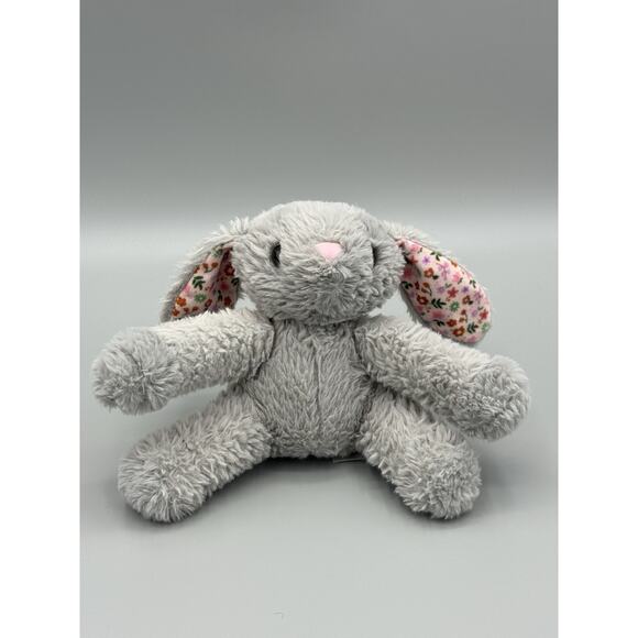 2022 Animal Adventure Gray Bunny Rabbit Plush W/ Floral Ears Stuffed Animal 8” - Picture 1 of 11